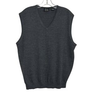 Jos A Bank Signature Collection Mens Large Gray Merino Wool V-Neck Sweater Vest